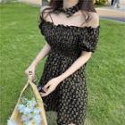 Floral Off-shoulder Puff-sleeve Dress