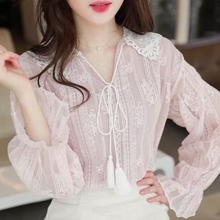 Crochet-collar Tasseled Lace Top
