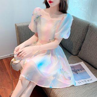 Puff-sleeve Mesh A-line Dress (various Designs)