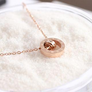 Rhinestone Roman Numeral Pendant Necklace Rose Gold - One Size