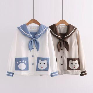 Sailor Collar Button Jacket / Pleated Skirt