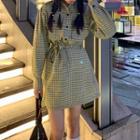 Plaid Tie-waist Mini A-line Shirtdress