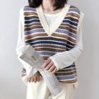 Ethnic Pattern Knit Vest Brown - One Size