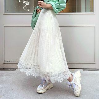 Lace-trim Dotted-tulle Long Skirt