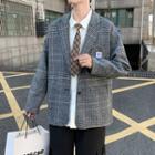 Long-sleeve Two Button Plaid Blazer