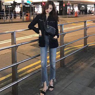 Buttoned Jacket / Distressed Frayed Jeans / Set