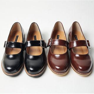 Stitched Buckled Patent Flats