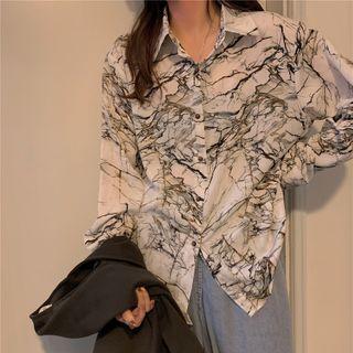 Long-sleeve Tie-dye Chiffon Blouse As Figure - One Size