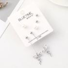 Set Of 3: Earring (various Designs) Silver - One Size
