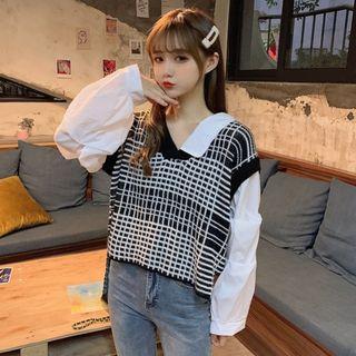 Mock Two-piece Asymmetric Blouse Black - One Size