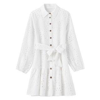 Long-sleeve Eyelet Lace Mini Shirt Dress