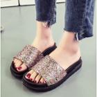 Glitter Trim Platform Slide Sandals