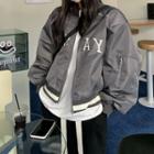 Long-sleeve Lettering Embroidered Zip Jacket