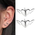 Flying Heart Earring 1 Pair - With Earring Backs - Stud Earring - Heart - Silver - One Size