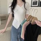Short-sleeve V-neck Crisscross Knit Top