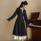 Two-tone Mock Two-piece Long Sleeve Dress