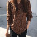 Double-breasted Leopard Print Blouse Beige - One Size