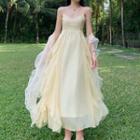 Spaghetti Strap Ruffled A-line Maxi Dress / Light Jacket