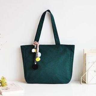 Canvas Shopper Bag With Pompom Charm