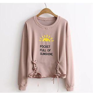 Lettering Lace Up Side Pullover