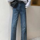 High-waist Plain Cropped Jeans