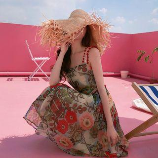 Bobble Strap Floral Print A-line Dress As Shown In Figure - One Size