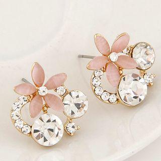 Rhinestone Flower Cat Eye Stone Earring
