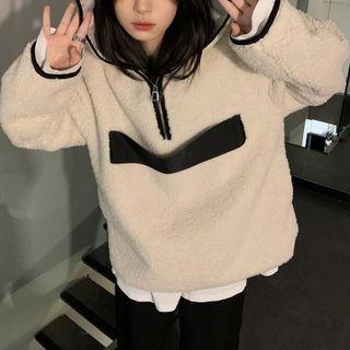 Fleece Hoodie Black & Beige - One Size