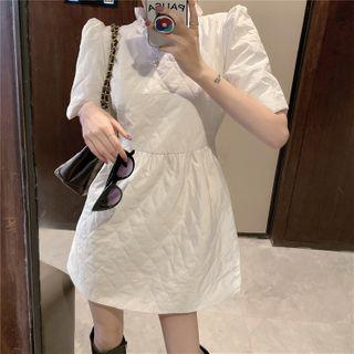 Frilled Trim Puff-sleeve A-line Dress