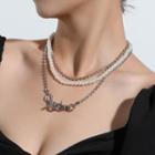 Faux Pearl Layered Chain Necklace White & Silver - One Size
