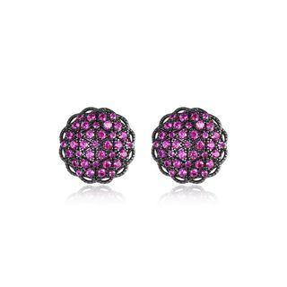 Fashion Simple Plated Black Flower Purple Cubic Zirconia Stud Earrings Black - One Size