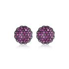 Fashion Simple Plated Black Flower Purple Cubic Zirconia Stud Earrings Black - One Size