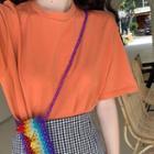 Short-sleeve Plain T-shirt / Mini Plaid A-line Skirt