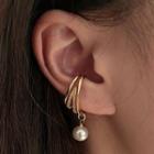 Faux Pearl Alloy Cuff Dangle Earring 1 Pc - Clip On Earring - Right Ear - One Size