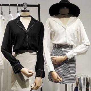 Contrast Stitching Notch Lapel Shirt