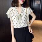 Cap-sleeve Dotted Chiffon Top