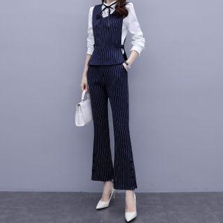 Set: Shirt + Striped Vest + Straight Leg Pants