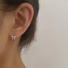 Rhinestone Bow Earring 1 Pair - Bow Earring - Silver - One Size