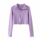 Long Sleeve Ribbed Knit Zip-up Cardigan
