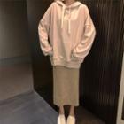 Plain Boxy Hoodie / Midi Back-slit H-line Skirt