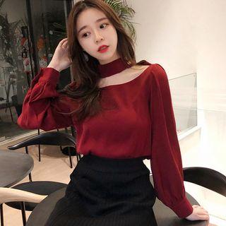 Mock-neck Cutout Blouse