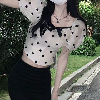 Short-sleeve Dotted Cropped Blouse / Mini Sheath Dress / Pencil Skirt
