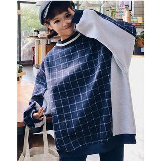 Check Color Block Pullover