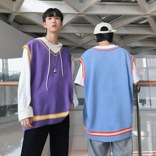 Couple Matching Contrast Trim Knitted Vest