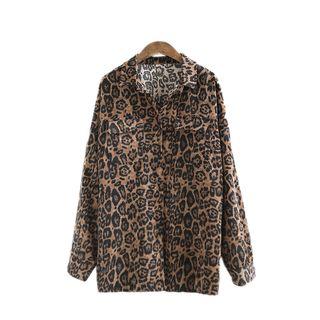 Leopard Corduroy Shirt Coffee - One Size