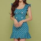 Sleeveless Double-breasted Dotted Dress