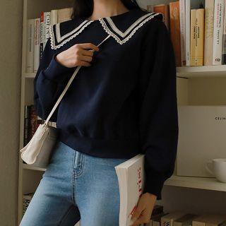 Collared Lace-trim Sweatshirt