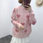 Lace Trim Heart Pattern Sweater