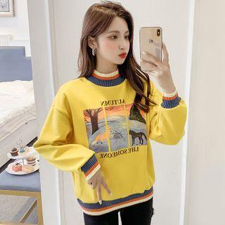 Long-sleeve Color Block Printed Fleece Sweatshirt