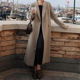 Pinstriped Double-breasted Midi Blazer